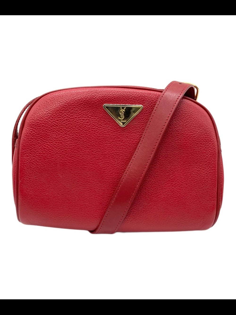 Yves Saint Laurent Red Leather Crossbody Bag with Gold Logo